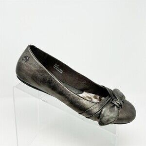 Born Molly Ballet Flats Womens 8.5 M Pewter Metallic Bow Slip On Round Toe